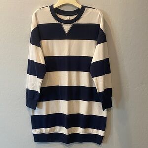 Old Navy Navy and White Crewneck Sweatshirt Dress